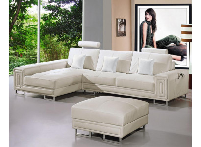 Lederen bank Bank Bankstel Bekleding Hoekbank 190x334cm Woonlandschap L-vorm 2055