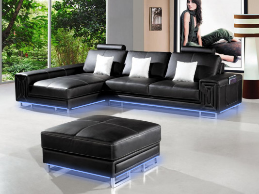 Lederen bank Bank Bankstel Bekleding Hoekbank 190x334cm Woonlandschap L-vorm 2055