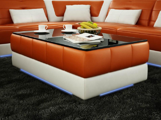 Sofatafel Ontwerp Tafel Woonkamer Glas Leder Bank Bank Bijzettafel Koffie