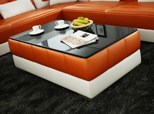 Sofatafel Ontwerp Tafel Woonkamer Glas Leder Bank Bank Bijzettafel Koffie
