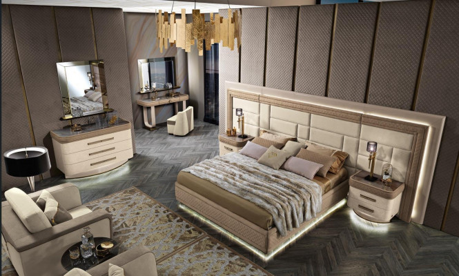 Ontwerp luxe slaapkamerbed 2x nachtkastjes commode set bedden 8-delig.