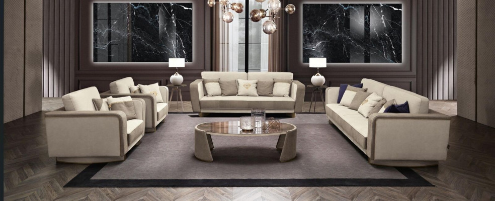 Luxe meubelbankstel bank bank stof 3 3 1 1 zits salontafel hout 5-delig.