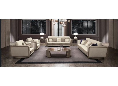Luxe meubelbankstel bank bank stof 3 3 1 1 zits salontafel hout 5-delig.