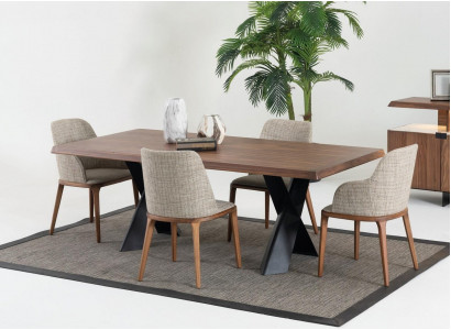 Houten eetkamer ontwerp meubels Modern Stoelgroep Tafel 4x Stoelen Set van 5 stuks.