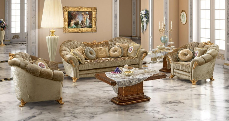 Luxe meubelbankstelbank in barok-rococostijl van hout met 3+1+1 zitsbank.