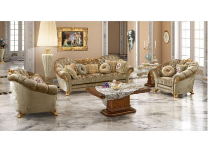 Luxe meubelbankstelbank in barok-rococostijl van hout met 3+1+1 zitsbank.
