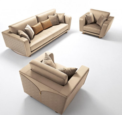 Sofaset 3-zits Set Design Bank Bekleding Banken Leder Italiaanse meubels