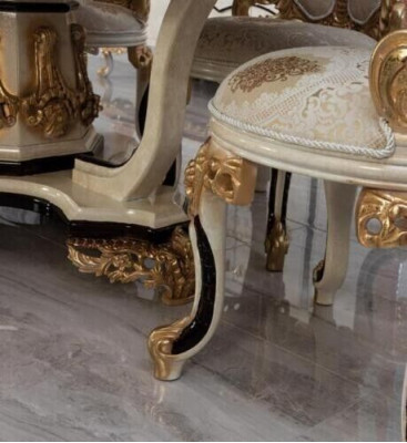 Luxe eetkamerset, 9-delig. Eettafel + 6 stoelen + dressoir met spiegel, nieuw, in het wit.