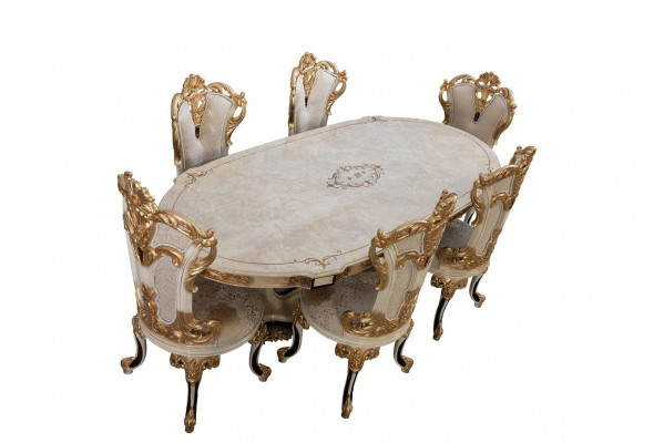 Volledige set eettafel + 6 stoelen eetkamerset eetgroep houten tafel tafels 7-delig