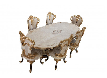Volledige set eettafel + 6 stoelen eetkamerset eetgroep houten tafel tafels 7-delig