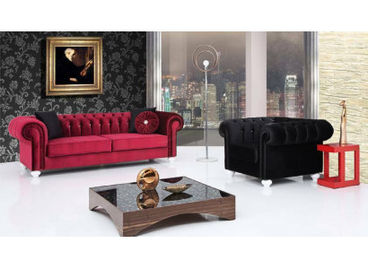 2-delige bankstel 3+1 zits bank leren bank Chesterfield textiel fluweel
