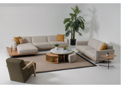 Hoekbank L-vorm Bank Fauteuil Salontafel Bijzettafel Bekleed