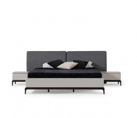 Modern zwart-wit slaapkamer set (bed, twee nachtkastjes, ladekast met spiegel)