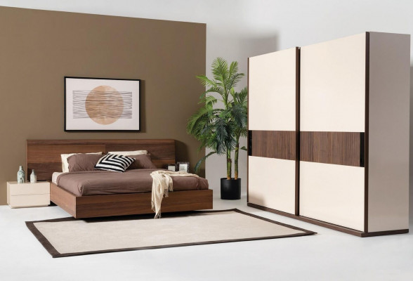 4-delige slaapkamer set Bed 2x Nachtkastjes Kledingkast Kast