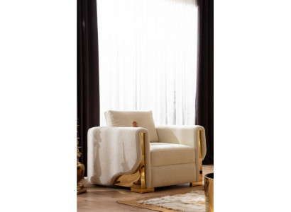 Ontwerp eenpersoons fauteuil van textiel voor de woonkamer lounge in luxe design met metalen constructie.