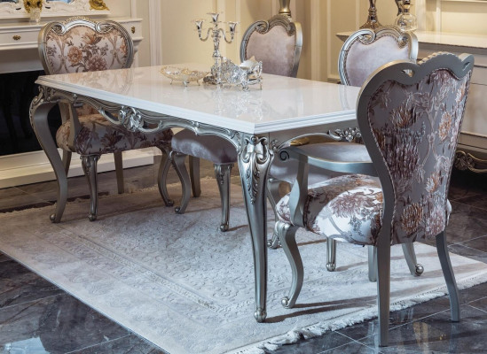 Klassieke eettafel Zilveren tafels Barok Rococo tafel Eetkamer meubels Wit