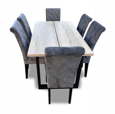 Klassieke set Eettafel + 6x Stoelen Armstoel Set Tafels Eetkamer Groep