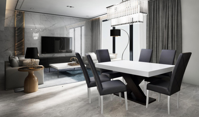 Eetkamer set Vitrine Eettafel 6x stoel Set Tafelgroep 7-delig Set Modern
