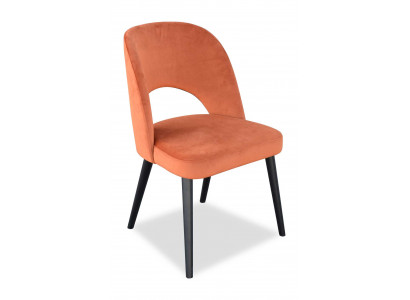 Luxe design gestoffeerde eetkamerstoel met houten zitting en leuning, nieuw.
