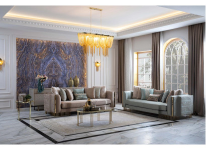 Stijlvolle bankstel 2x banken klassieke design meubels met armleuningen 4+3