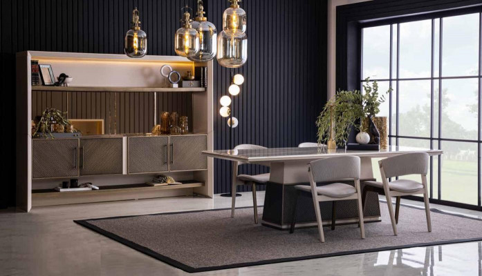 Luxe 6-delige eetkamerset Eettafel 4x Stoelen Dressoir 6-delige moderne ontwerpset