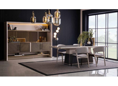 Luxe 6-delige eetkamerset Eettafel 4x Stoelen Dressoir 6-delige moderne ontwerpset