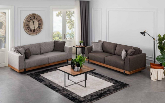 Luxe bankstel set Bruine bankstel 3+3 zits stoffen bankstel Luxe ontwerp