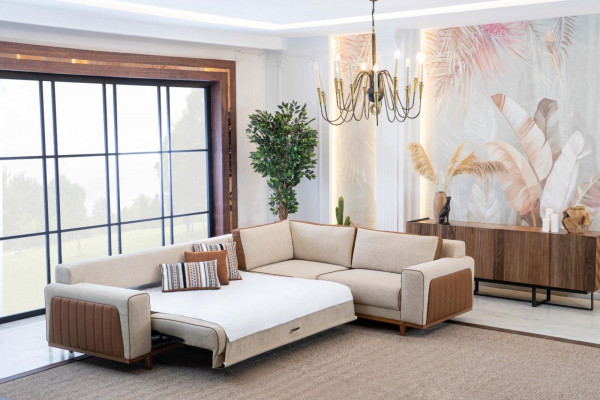 Hoekbank L-vorm Woonkamer Moderne Luxe Meubels Bankstel Hoekopstelling Beige