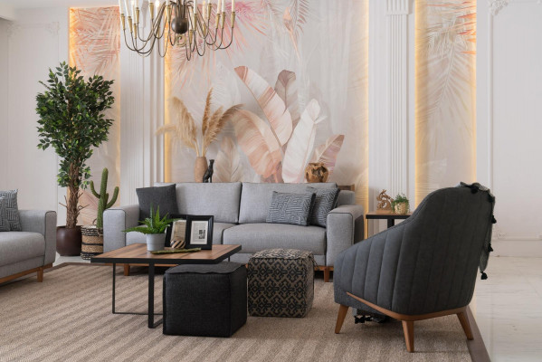 Sofa set Bank bekleding Driezitter Bankstellen 3+1 Bankstel Woonkamer