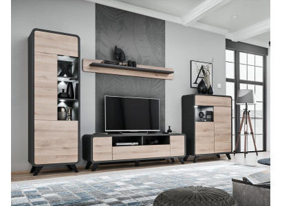 Woonkamerset wandplank tv-standaard houten meubels 2x vitrine woonwand nieuw  Woonkamer set wandplank tv-standaard houten meubels 2x vitrine woonwand nieuw