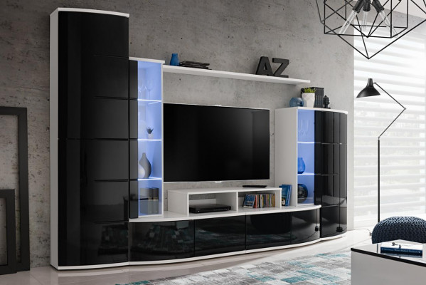 Zwart woonkamermuur woonkamer luxe set vitrine tv-standaard houten meubels nieuw