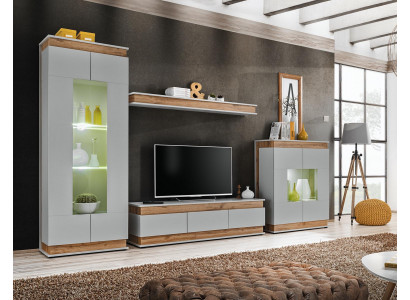 Luxe modern woonkamerset 4-delig. Woonwand vitrine rek hout meubel nieuw