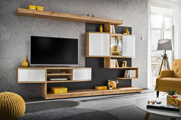 Bruine woonkamer inrichting luxe woonkamer designer tv-standaard meubels nieuw