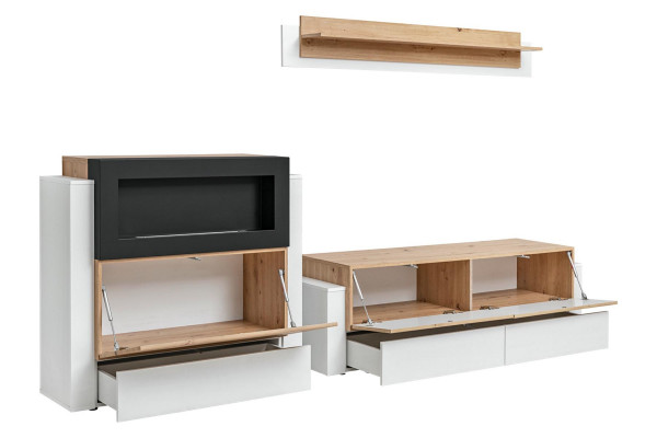 Designer witte woonkamer luxe dressoir met open haard inrichting woonkamer meubels