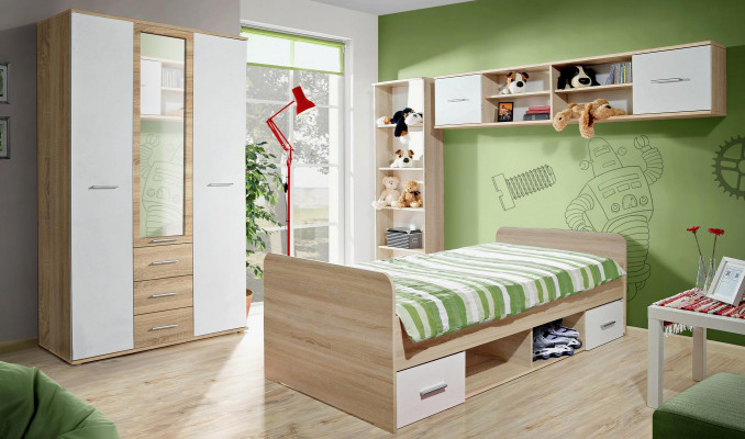 Kinderkamer set Bed Nachtkastje Ontwerper Kledingkast Modern Inrichting 4-delig