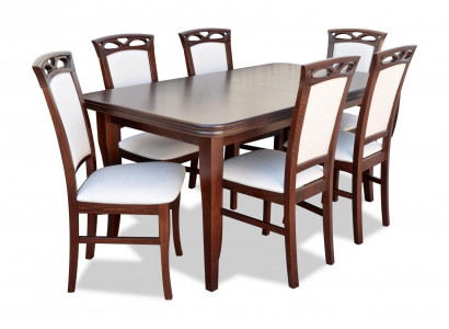 Klassieke tafel Eettafel Eetkamer Houten set 6x stoelset Stoelen Leuning 7-delig