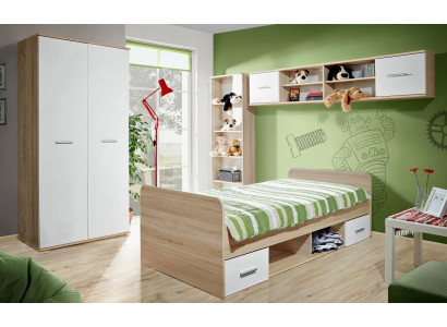 Kinderkamer compleet bed kledingkast boekenplank wandplank set 5-delig