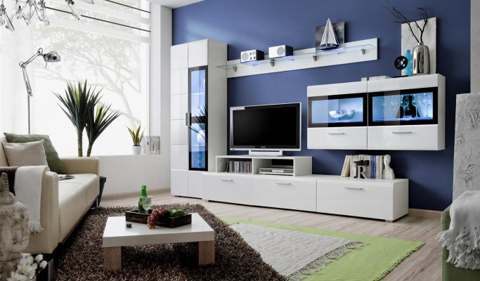 Woonkamer luxe set TV-standaard vitrine houten wandkast Nieuw