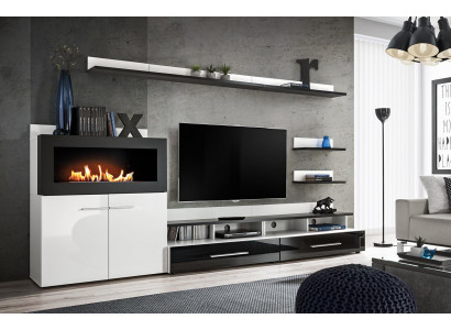 Wandmeubel TV-standaard met ingebouwde open haard, designermeubels, modern.