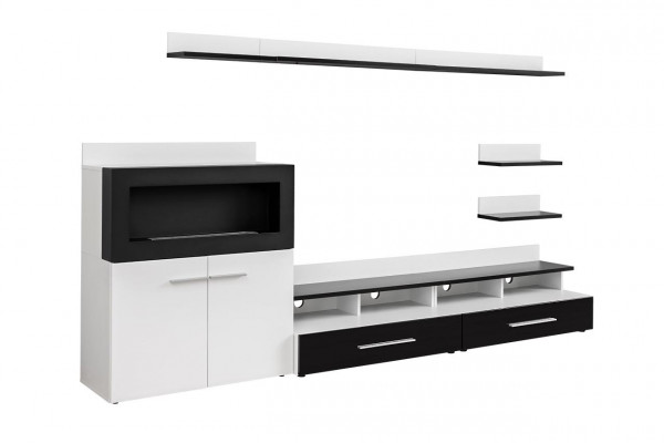 Wandmeubel TV-standaard met ingebouwde open haard, designermeubels, modern.