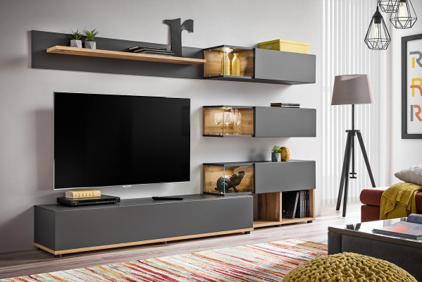 Luxe wandmeubel wandplank plank woonkamer tv-standaard modern hout designer