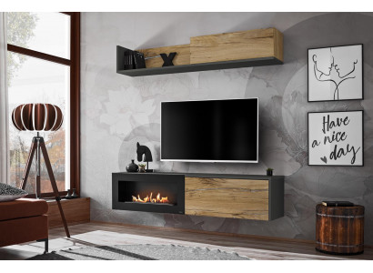 Wandmeubel tv-meubel woonkamer boekenplank TV-standaard met open haard Modern hout Bruin
