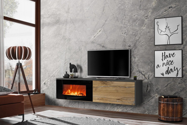 Moderne tv-standaard met open haard, luxueuze woonkamer nieuw design meubels van hout.