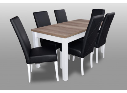 Complete eettafel 6 stoelen eetkamerset eetgroep hout lederen tafel tafels 7-delige