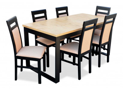 Moderne eettafelset van hout met 6 stoelen, 7-delige set.
