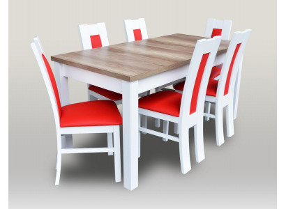 Eetkamerset 7-delige set. Rood 6x stoel tafel compleet groep leuning.