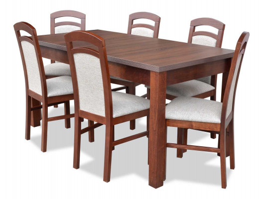 Ontwerper houten eetkamerset tafel 6 stoelen set gestoffeerd 7-delig.