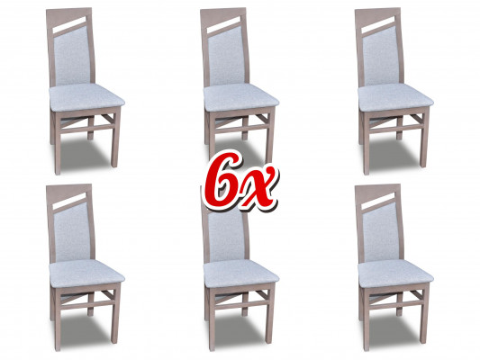 Eetkamerstoel met stoffen bekleding en houten structuur, set van 6 massief houten stoelen voor eetkamer of horeca.