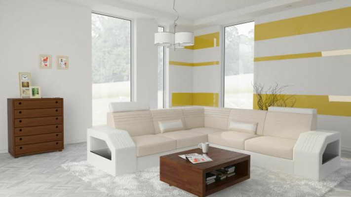 Designer bank sofa hoekbank leer stof textiel bekleding set woonsituatie