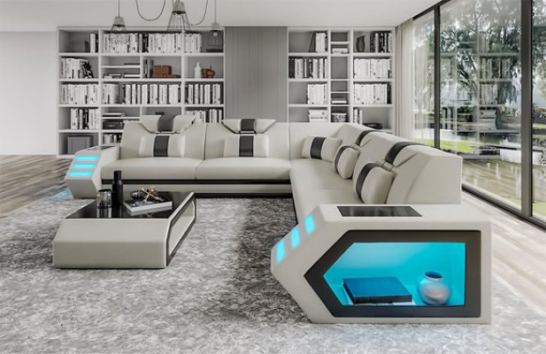 Woonlandschap leren bank bank bekleding hoekbank bank groot XXL bankstel